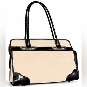 Vintage Bueno linen, silver tone southwest, leather shoulder bag.